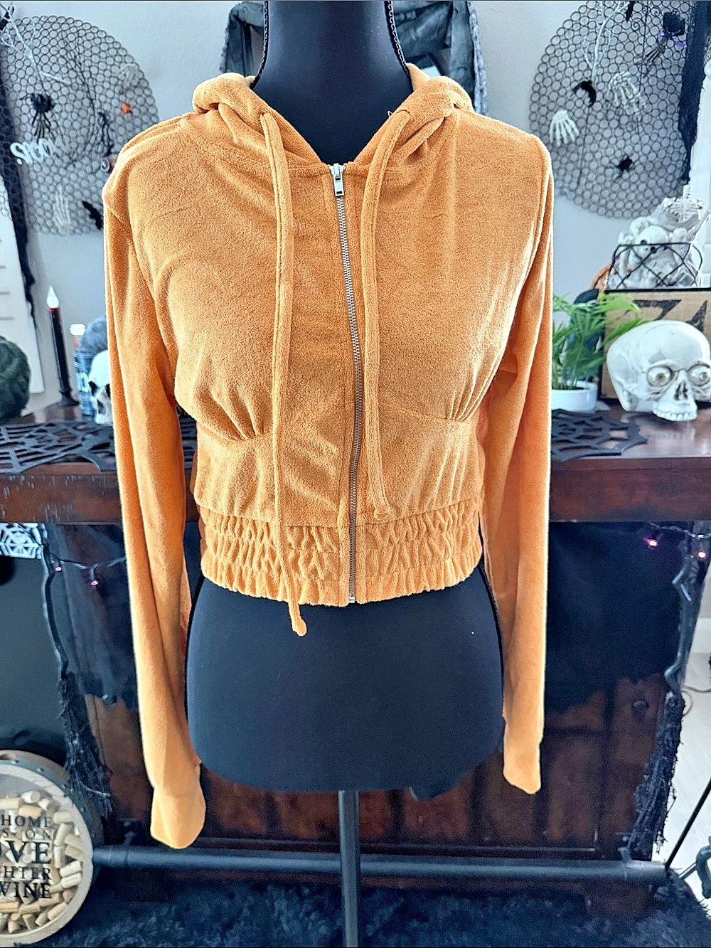 ZENANA Loop Terry Cropped Hooded Zip-Up